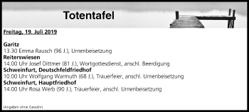 Anzeige von Totentafel vom 19.07.2019 von MGO