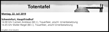 Anzeige von Totentafel vom 22.07.2019 von MGO