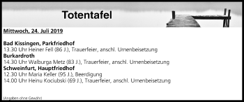 Anzeige von Totentafel vom 24.07.2019 von MGO
