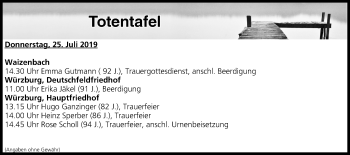 Anzeige von Totentafel vom 25.07.2019 von MGO