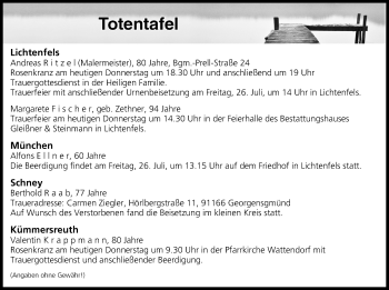 Anzeige von Totentafel vom 25.07.2019 von MGO