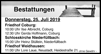 Anzeige von Totentafel vom 25.07.2019 von MGO
