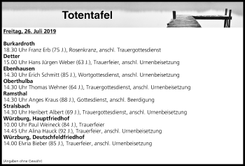 Anzeige von Totentafel vom 26.07.2019 von MGO