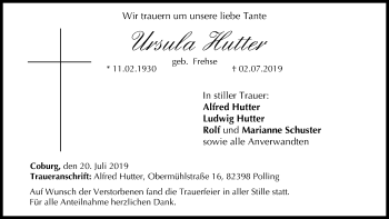 Anzeige von Ursula Hutter von MGO