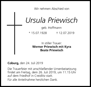 Anzeige von Ursula Priewisch von MGO