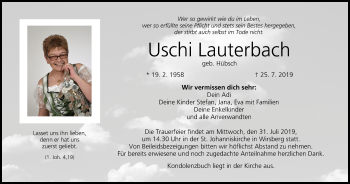 Anzeige von Uschi Lauterbach von MGO