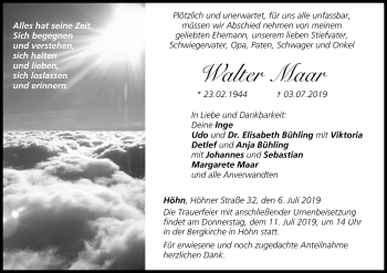 Anzeige von Walter Maar von MGO