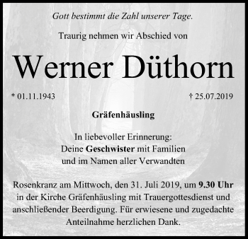 Anzeige von Werner Düthorn von MGO
