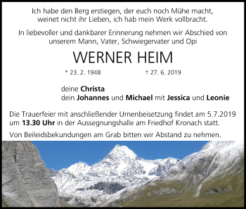 Anzeige von Werner Heim von MGO