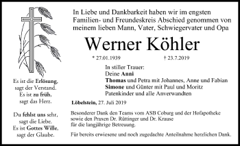 Anzeige von Werner Köhler von MGO