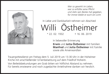 Anzeige von Willi Östheimer von MGO