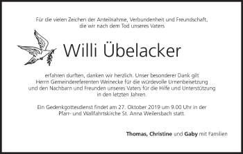 Anzeige von Willi Übelacker von MGO