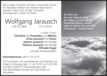 Anzeige von Wolfgang Jarausch von MGO