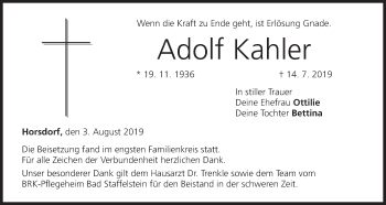 Anzeige von Adolf Kahler von MGO