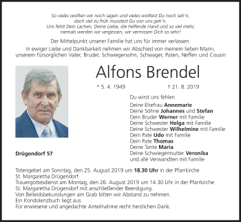 Anzeige von Alfons Brendel von MGO