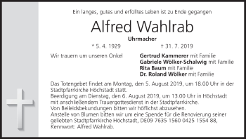 Anzeige von Alfred Wahlrab von MGO
