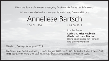 Anzeige von Anneliese Bartsch von MGO