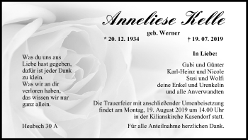 Anzeige von Anneliese Kelle von MGO