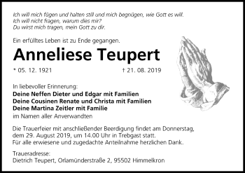 Anzeige von Anneliese Teupert von MGO