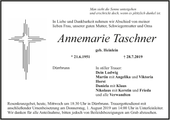 Anzeige von Annemarie Taschner von MGO