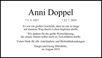 Anzeige von Anni Doppel von MGO
