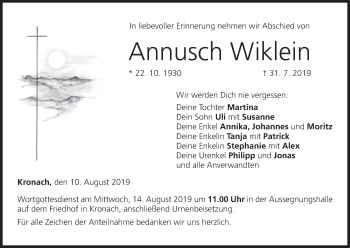 Anzeige von Annusch Wiklein von MGO