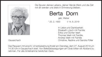 Anzeige von Berta Dorn von MGO