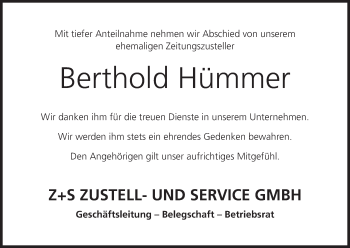 Anzeige von Berthold Hümmer von MGO