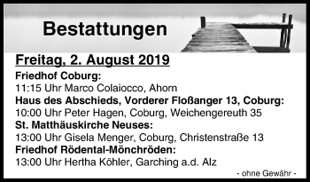 Anzeige von Bestattungen vom 02.08.2019 von MGO