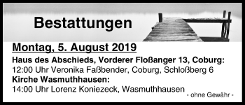 Anzeige von Bestattungen vom 05.08.2019 von MGO