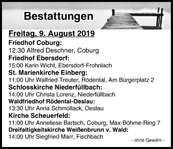 Anzeige von Bestattungen vom 09.08.2019 von MGO