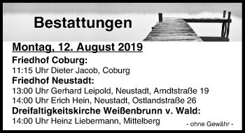 Anzeige von Bestattungen vom 12.08.2019 von MGO