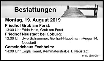 Anzeige von Bestattungen vom 19.08.2019 von MGO