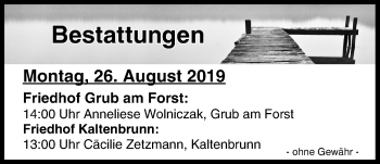 Anzeige von Bestattungen vom 26.08.2019 von MGO