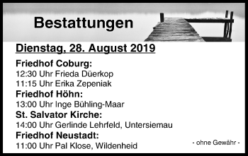 Anzeige von Bestattungen vom 28.08.2019 von MGO