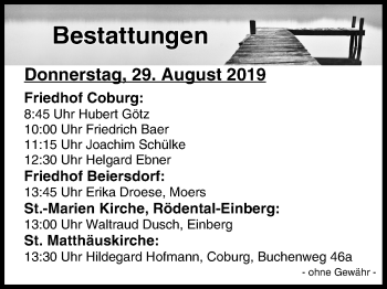 Anzeige von Bestattungen vom 29.08.2019 von MGO