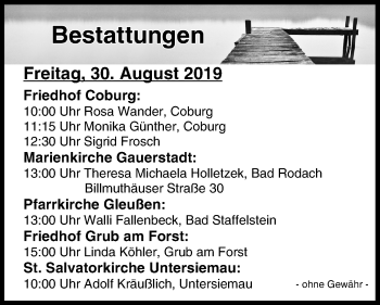 Anzeige von Bestattungen vom 30.08.2019 von MGO