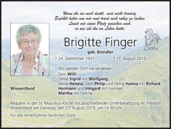 Anzeige von Brigitte Finger von MGO