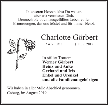 Anzeige von Charlotte Görbert von MGO