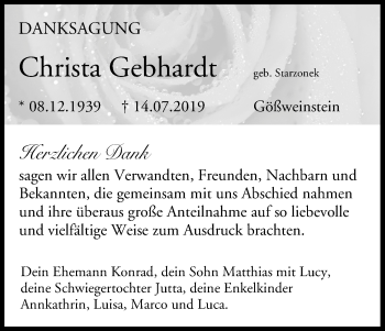 Anzeige von Christa Gebhardt von MGO