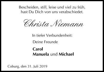 Anzeige von Christa Niemann von MGO