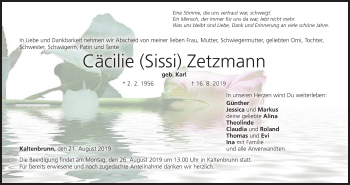 Anzeige von Cäcilie Zetzmann von MGO