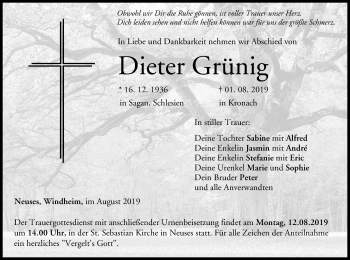 Anzeige von Dieter Grünig von MGO