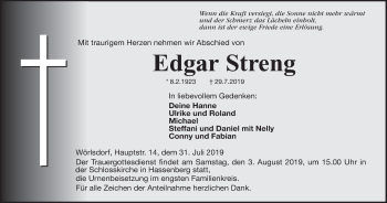 Anzeige von Edgar Streng von MGO