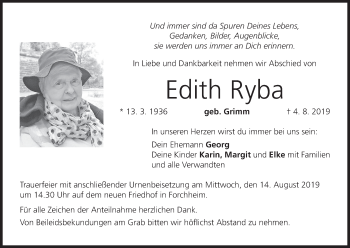 Anzeige von Edith Ryba von MGO