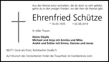 Anzeige von Ehrenfried Schütze von MGO
