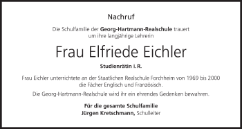 Anzeige von Elfriede Eichler von MGO