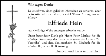 Anzeige von Elfriede Hein von MGO