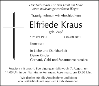 Anzeige von Elfriede Kraus von MGO