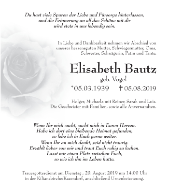 Anzeige von Elisabeth Bautz von MGO